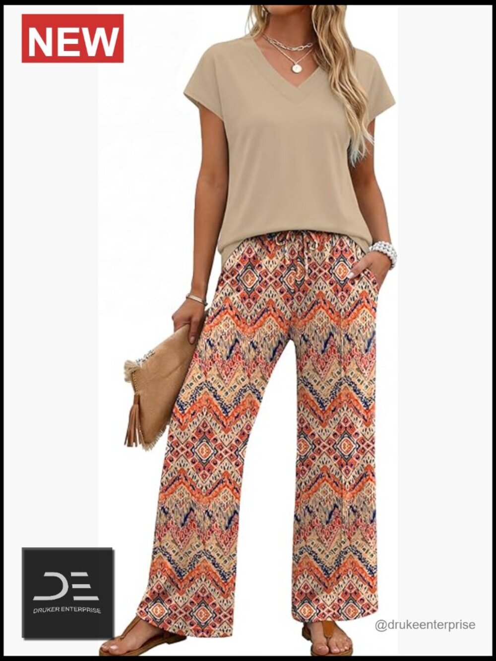 2 Piece Set V Neck Cap Sleeve Top Wide Leg Pants Summer Beach Travel Outfit